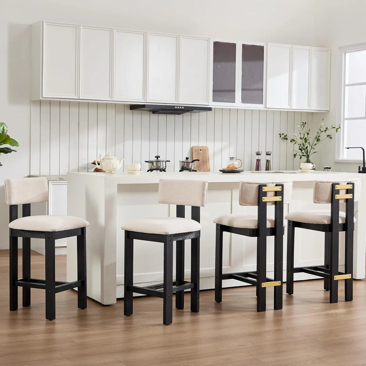26 inch Farmhouse Set of 4 Sherpa Upholstered Kitchen Stool