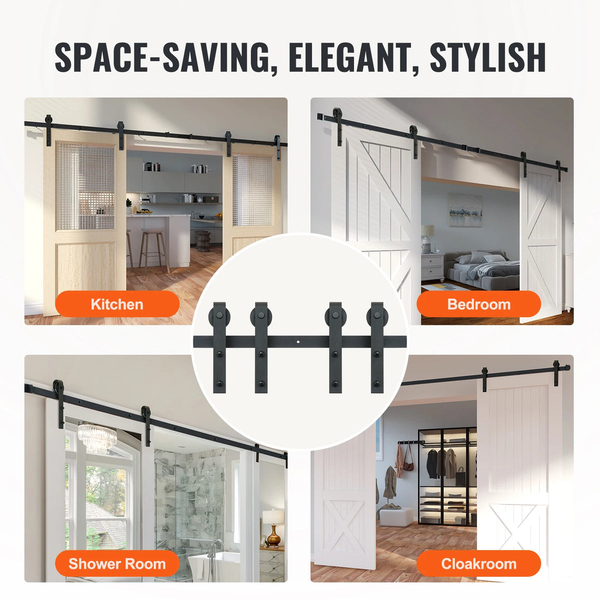 Heavy Duty Barn Door Track Kit for Double Doors