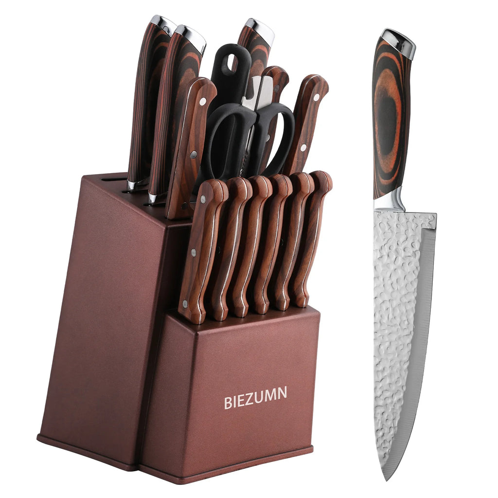 15 Pieces Hammered Stainless Steel Kitchen Knife Set