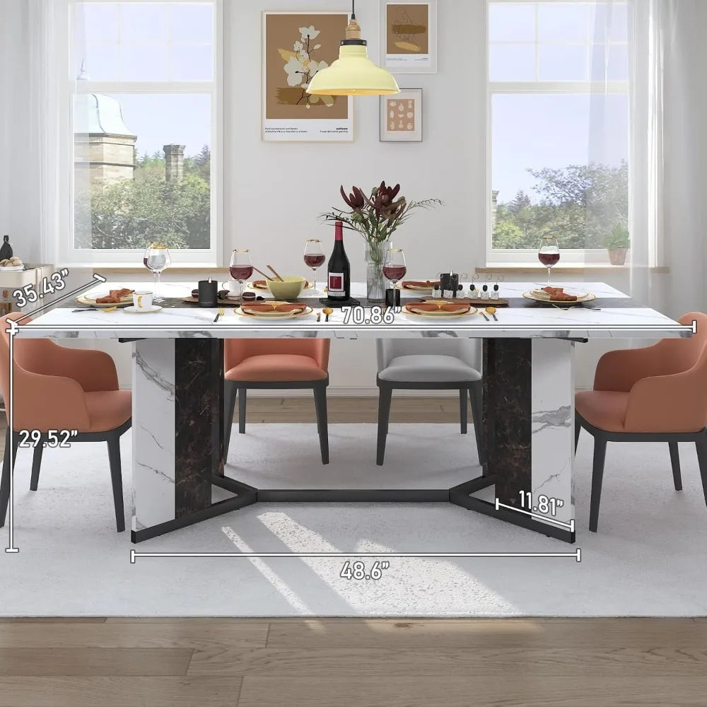 Modern White Rectangular 71 Inch Dining Table for 6 People