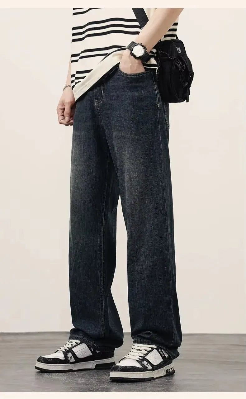 Casual Trousers High-Quality Male Korean Fashion Baggy Wide Leg Denim Pants