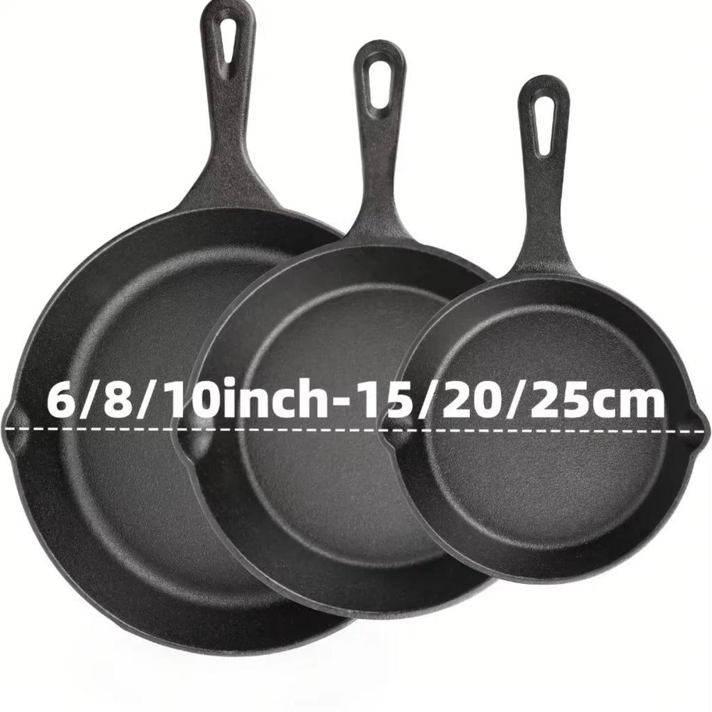 3-Piece Pre-Seasoned Cast Iron Skillet Set – 6”, 8”, 10”