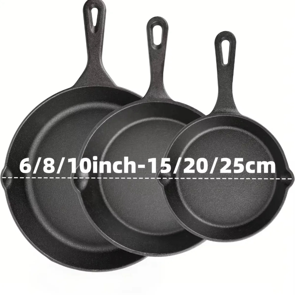 3-Piece Pre-Seasoned Cast Iron Skillet Set – 6”, 8”, 10”