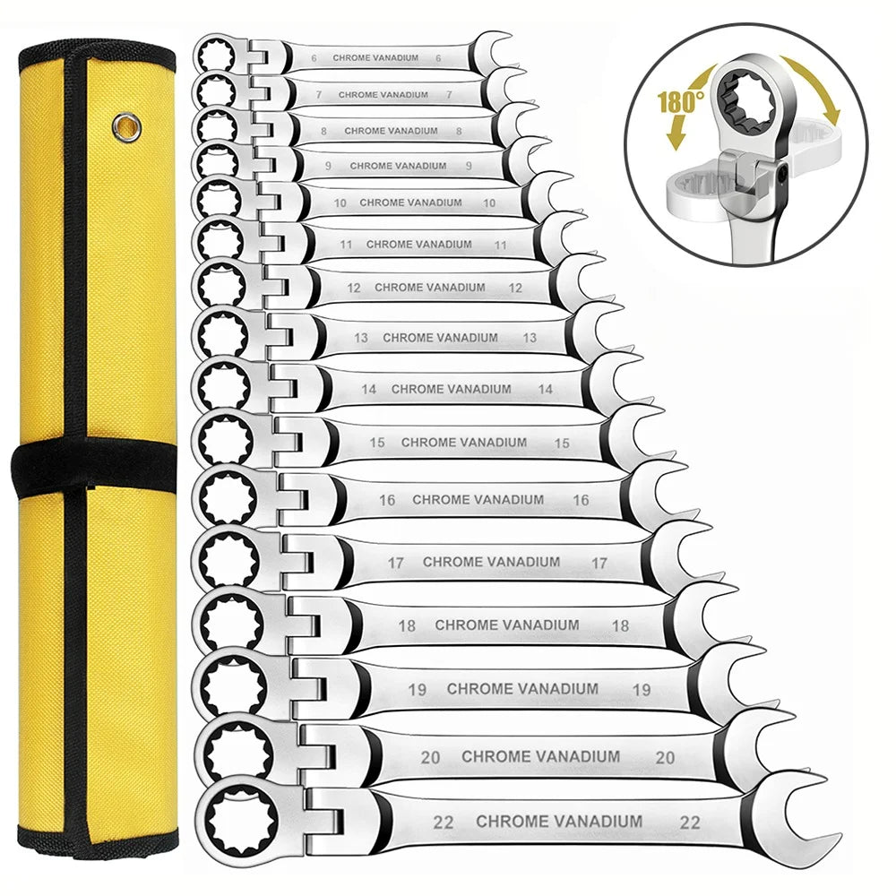8pcs 72-Tooth Durable Ratchet Wrench Set Metric 8-19mm