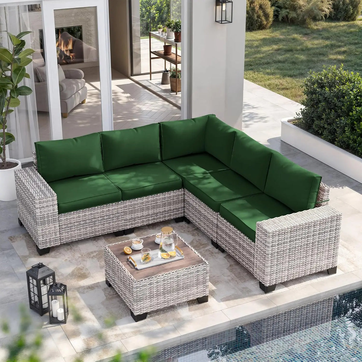 6-Piece Outdoor Wicker Sectional Sofa Set