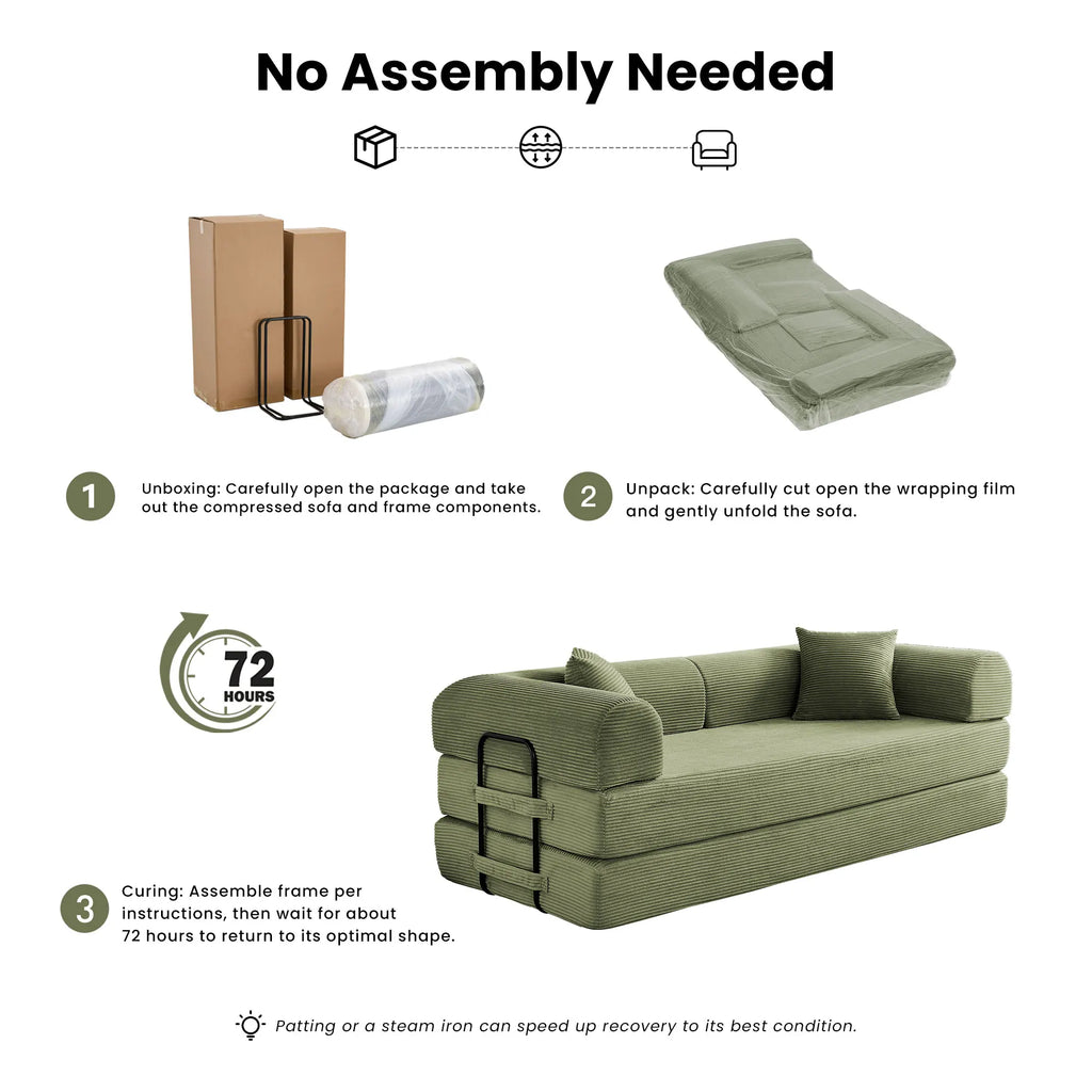 79’’ Folding Convertible Sofa Bed Corduroy Upholstered Boneless Couch