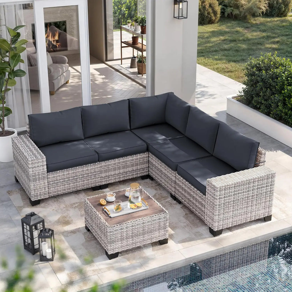 6-Piece Outdoor Wicker Sectional Sofa Set