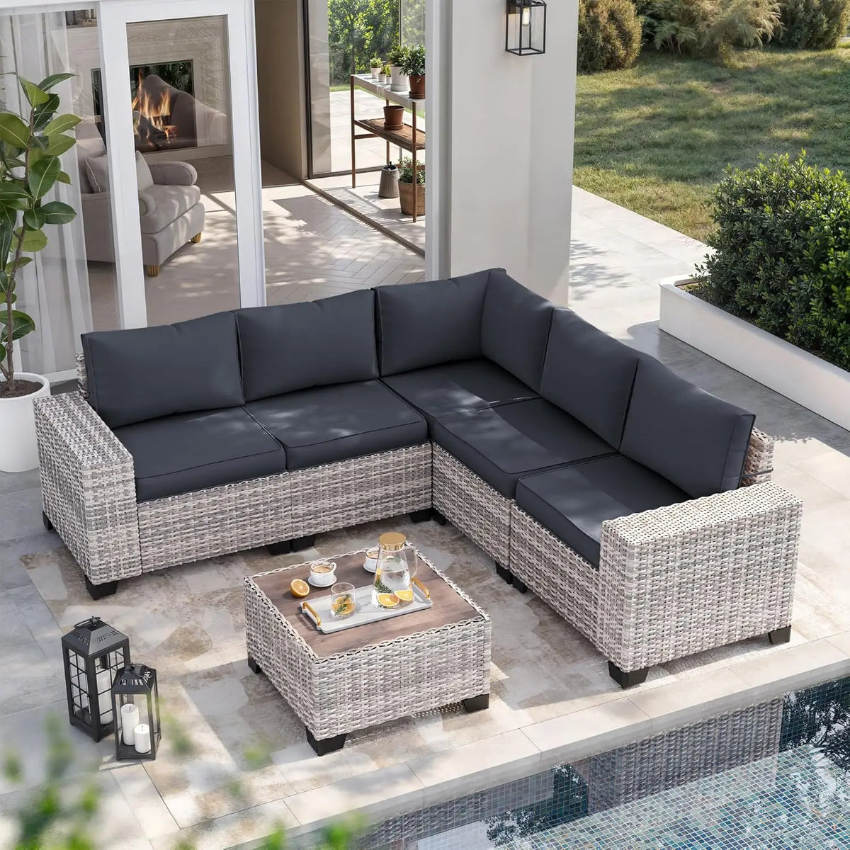 6-Piece Outdoor Wicker Sectional Sofa Set