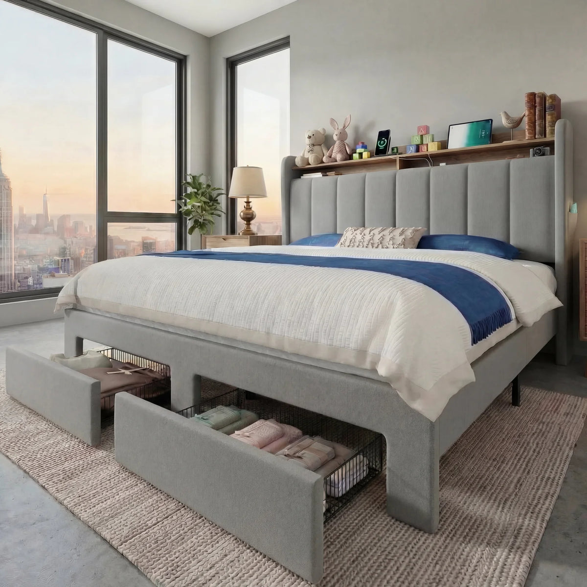 HOOMIC Bed Frame, 2 Storage Drawers with LED Lights