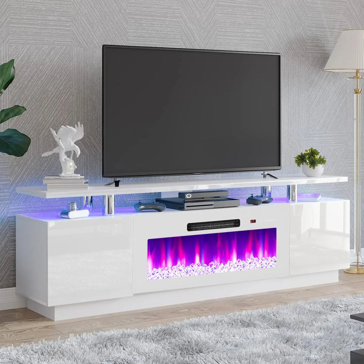 70" High-Gloss Fireplace TV Stand with 36" Electric Fireplace