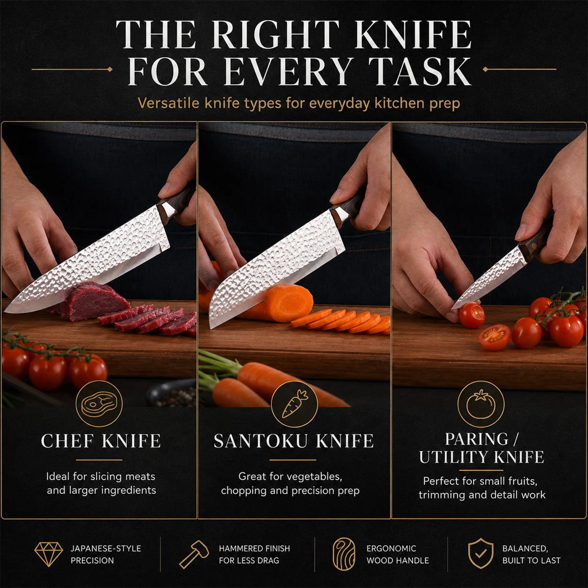 15 Pieces Hammered Stainless Steel Kitchen Knife Set