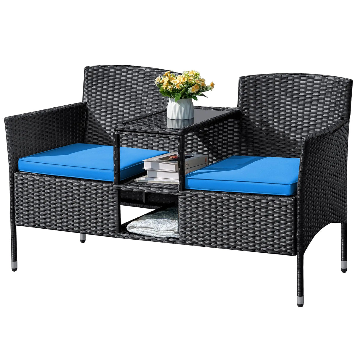 Outdoor Furniture Patio Loveseat Wicker 2-Seat