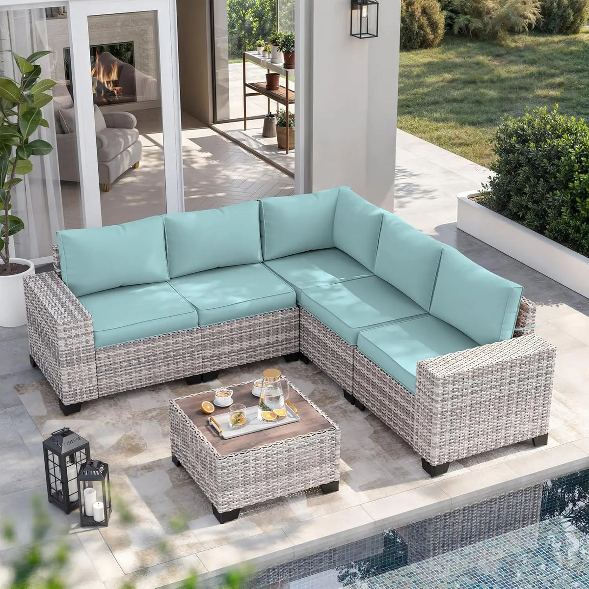6-Piece Outdoor Wicker Sectional Sofa Set